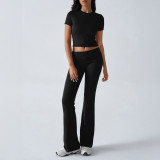 Casual Solid Color Slim Fit Short Sleeve and Long Pants Set