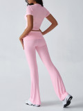 Casual Solid Color Slim Fit Short Sleeve and Long Pants Set