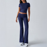 Casual Solid Color Slim Fit Short Sleeve and Long Pants Set