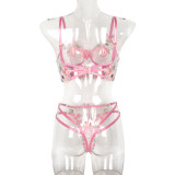 Floral Embroidered Two-Piece Set with Cute Bow Underwear Lace Bra Set
