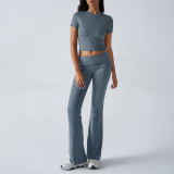 Casual Solid Color Slim Fit Short Sleeve and Long Pants Set