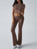 Casual Solid Color Slim Fit Short Sleeve and Long Pants Set