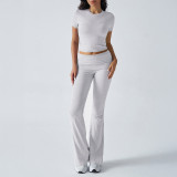 Casual Solid Color Slim Fit Short Sleeve and Long Pants Set