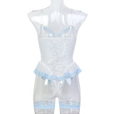 Cute Color-Block Lace Trim Fluffy Bodysuit