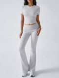 Casual Solid Color Slim Fit Short Sleeve and Long Pants Set