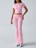 Casual Solid Color Slim Fit Short Sleeve and Long Pants Set