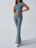 Casual Solid Color Slim Fit Short Sleeve and Long Pants Set