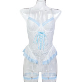 Cute Color-Block Lace Trim Fluffy Bodysuit