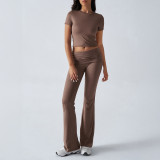 Casual Solid Color Slim Fit Short Sleeve and Long Pants Set