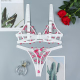 Cherry Embroidered Push-Up Lingerie Set