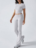 Casual Solid Color Slim Fit Short Sleeve and Long Pants Set