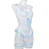Cute Color-Block Lace Trim Fluffy Bodysuit