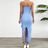 Solid Color Bodycon Strapless Dress