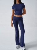 Casual Solid Color Slim Fit Short Sleeve and Long Pants Set