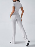 Casual Solid Color Slim Fit Short Sleeve and Long Pants Set