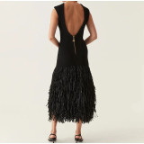 Solid Color Raffia Patchwork Knit Midi Skirt