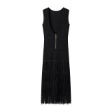 Solid Color Raffia Patchwork Knit Midi Skirt