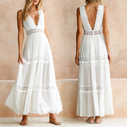 Lace V-Neck Midi Dress