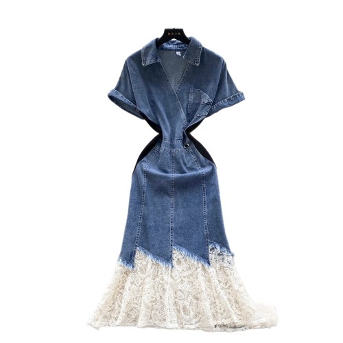 Mesh Hem Denim Dress for Women Summer
