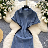 Mesh Hem Denim Dress for Women Summer