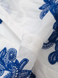 Color-Blocked Embroidered Shirt & Versatile Casual Skirt Two-Piece Set