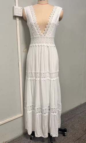 Lace V-Neck Midi Dress