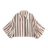 Casual Loose Fit Striped Lantern Sleeve Cropped Shirt for Women