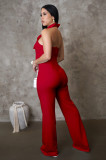 Women Fashion Contrast Sleeveless Button Jumpsuits