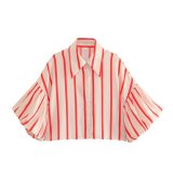 Casual Loose Fit Striped Lantern Sleeve Cropped Shirt for Women