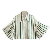 Casual Loose Fit Striped Lantern Sleeve Cropped Shirt for Women