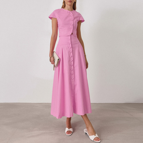 Pink Shirt Dress Two-Piece Set for Women