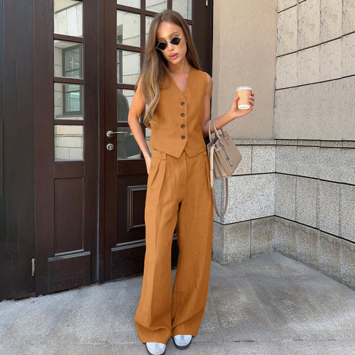Elegant Cotton-Linen Two-Piece Suit Set for Women
