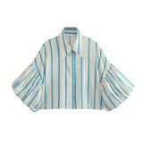 Casual Loose Fit Striped Lantern Sleeve Cropped Shirt for Women