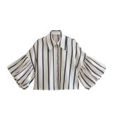 Casual Loose Fit Striped Lantern Sleeve Cropped Shirt for Women