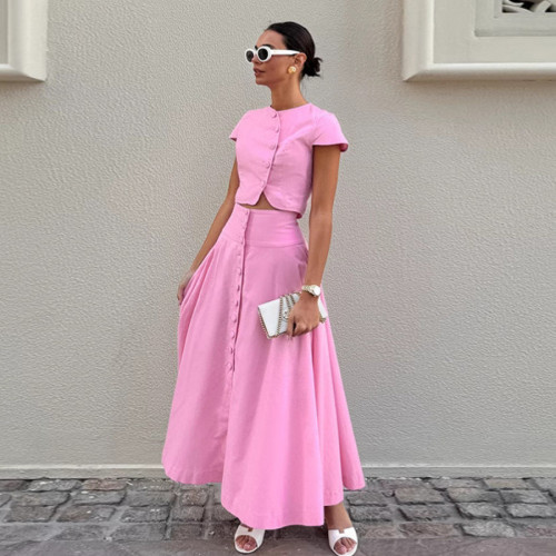 Pink Shirt Dress Two-Piece Set for Women