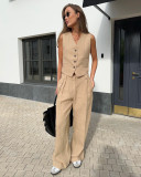 Elegant Cotton-Linen Two-Piece Suit Set for Women