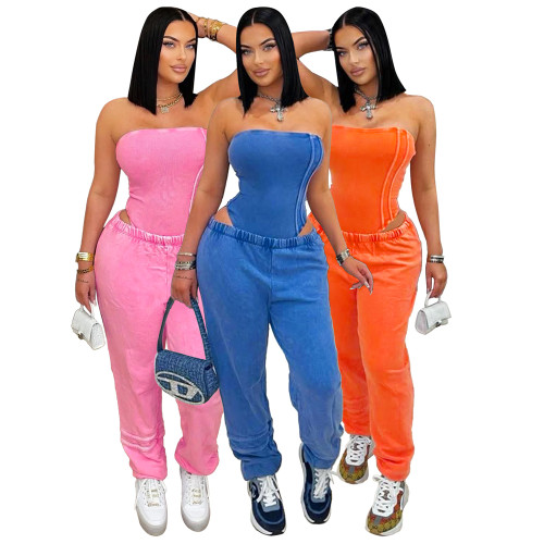Wash Look Sleeveless Bodycon Jumpsuit & Relaxed Jogger Two-Piece Set