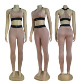 Yoga Set Gathering Exercise Tank Top High Waisted Hip Lifting Tummy Tightening Fitness Set