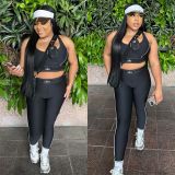 Yoga Set Gathering Exercise Tank Top High Waisted Hip Lifting Tummy Tightening Fitness Set