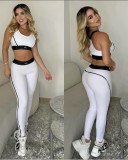 Yoga Set Gathering Exercise Tank Top High Waisted Hip Lifting Tummy Tightening Fitness Set