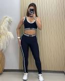 Fashion Casual Adjustable Sleeveless Tank Fitness Waist Cinching Exercise Yoga Set