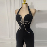 Line-Pattern Sleeveless Sports Jumpsuit