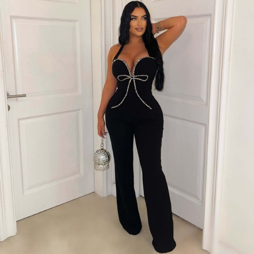 Line-Pattern Sleeveless Sports Jumpsuit
