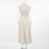 Casual Linen Khaki Tie-Front Shirt Dress for Women