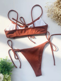 Solid Color Tie-Front Bikini Swimsuit