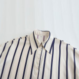 Casual Loose Fit Striped Lantern Sleeve Cropped Shirt for Women