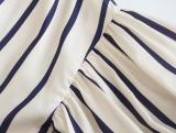 Casual Loose Fit Striped Lantern Sleeve Cropped Shirt for Women