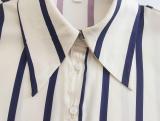 Casual Loose Fit Striped Lantern Sleeve Cropped Shirt for Women