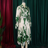 Floral Print Ruffled Collar Long Sleeve Irregular Dress