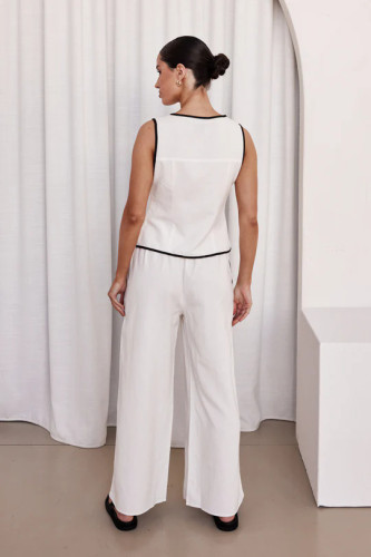 Bold Color-Blocking Sleeveless Tie-Front Pants Sets